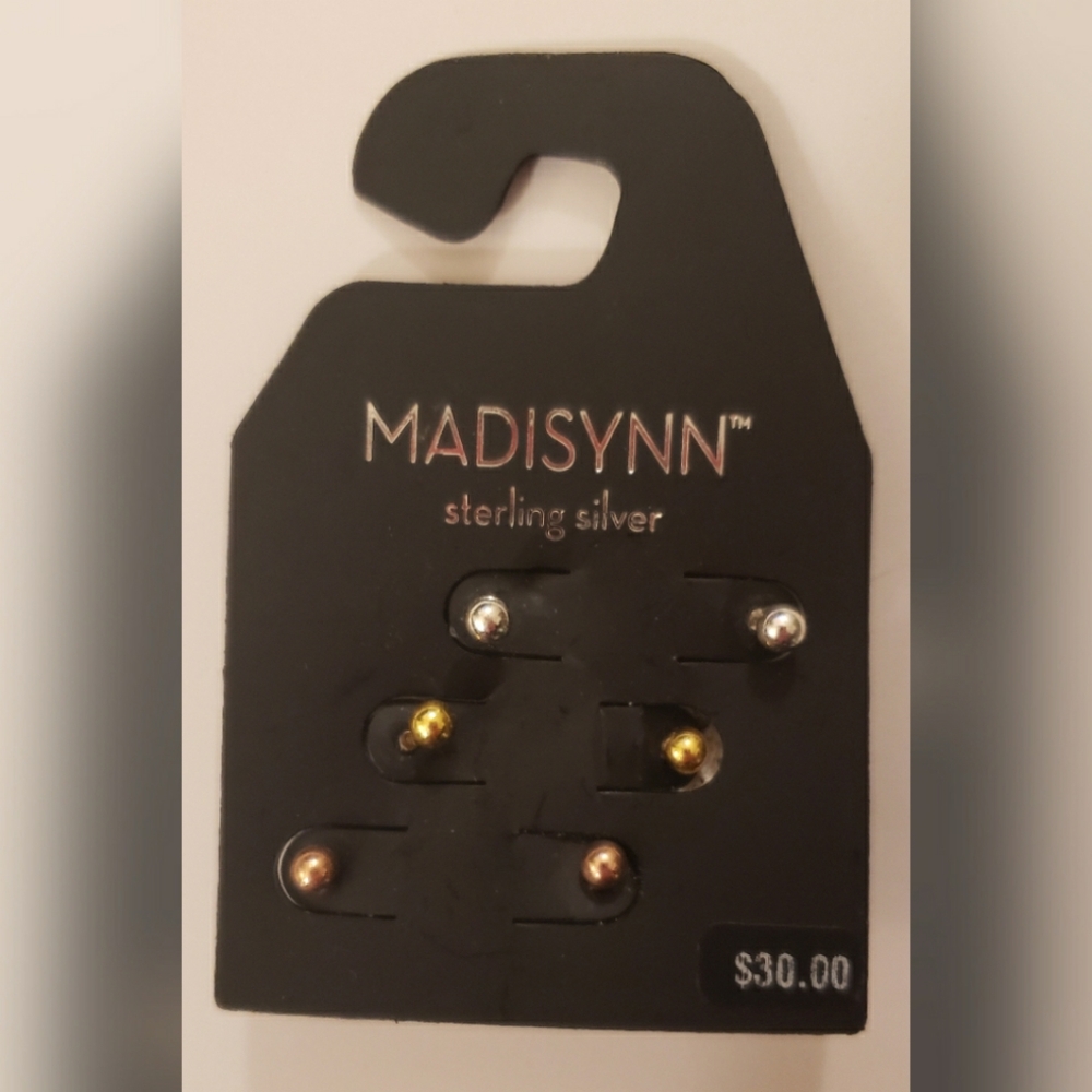 Madisynn Sterling Silver Three Pair Stud Earrings Set Gold Silver Blush Pink